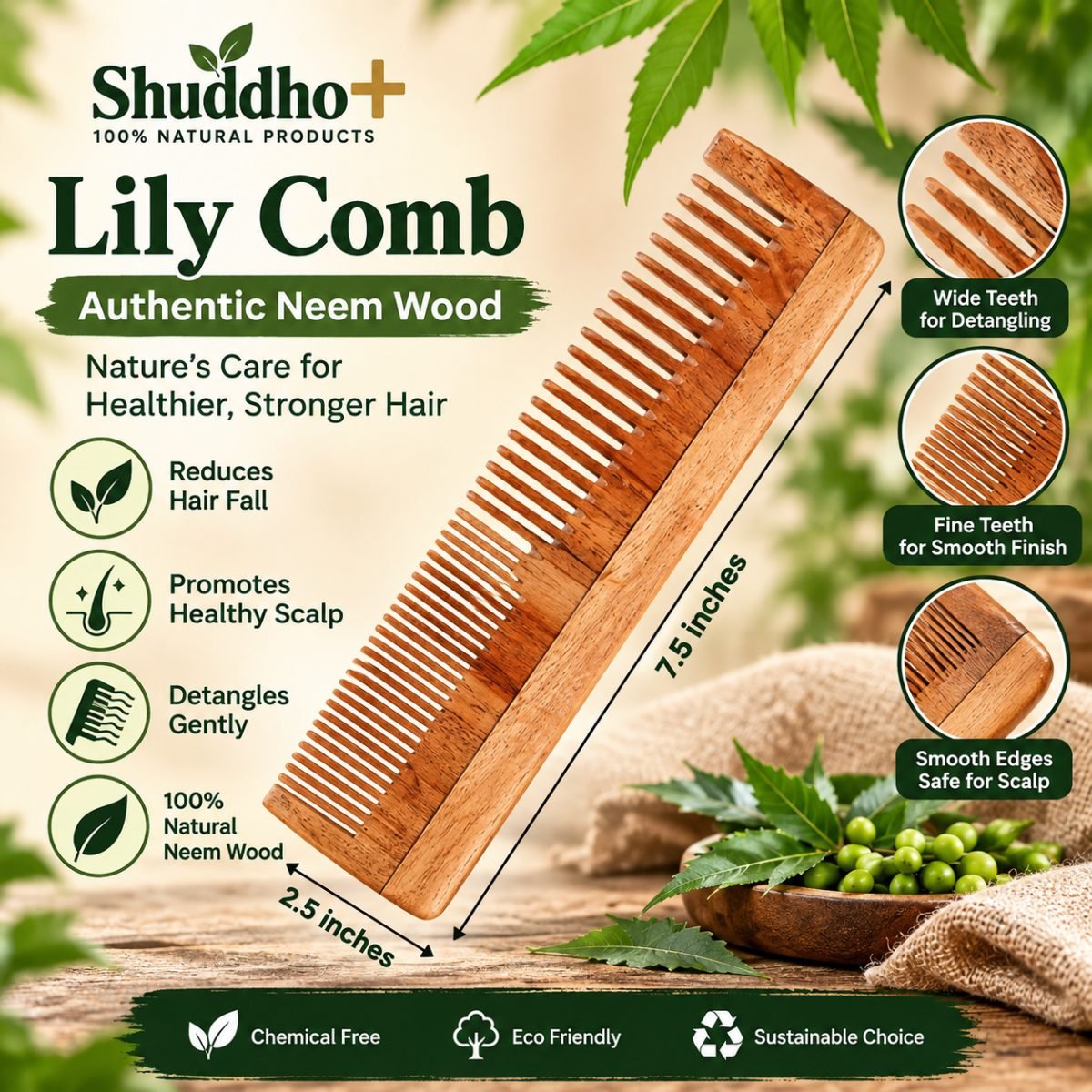 Shuddho Neem Wood Comb